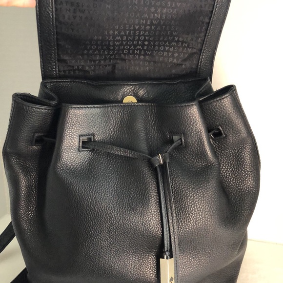 KATE SPADE New York Black Leather Backpack Purse Gold Hardware Logo Classic - Picture 6 of 16
